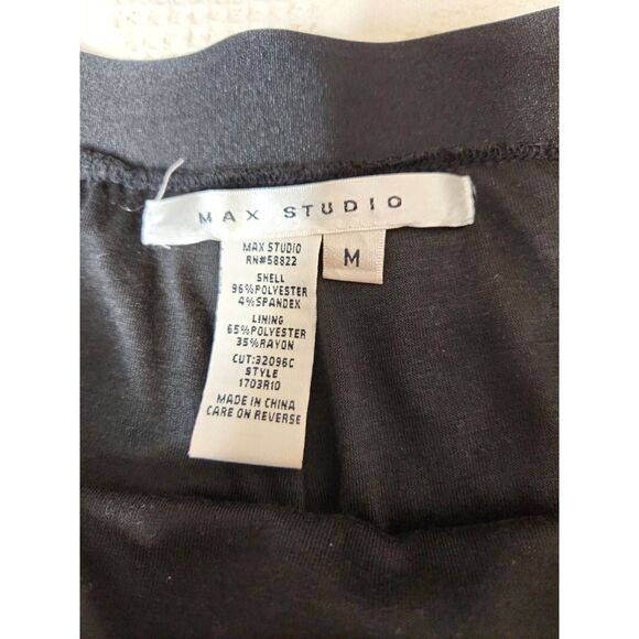 Max Studio Black Tiered A-Line Skirt M Knee Textured Office Whimsy Goth - Picture 2 of 6